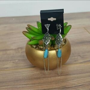 Fashion Jewelry  Color Blue & Silver Gray Boho Earrings